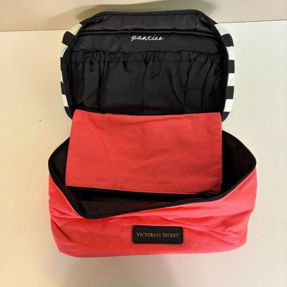 Victoria's Secret Pink with Black & White Striped Bra & Panties Holder Travel
